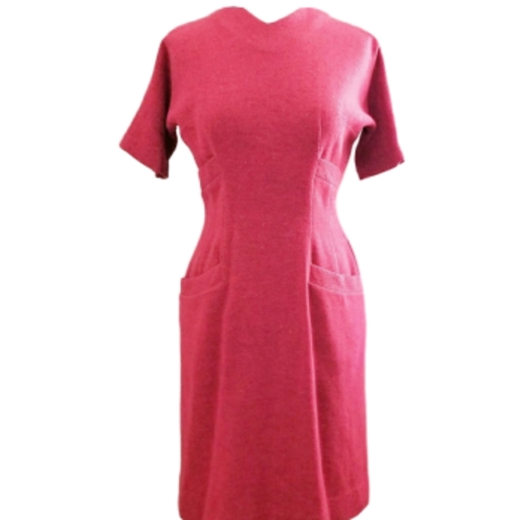 Vintage Dresses & Skirts - Vintage 50s Red Wool Sheath Wiggle Dress